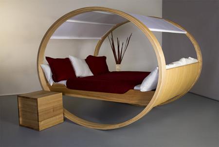 cama de matrimonio con estilo futurísta