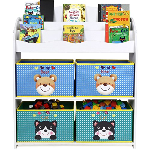 Homfa Estantería para Juguetes Libros Librería Infantil Organizador para Niños con 4 Cajas 3 Estantes 82.5x29.5x97.5cm