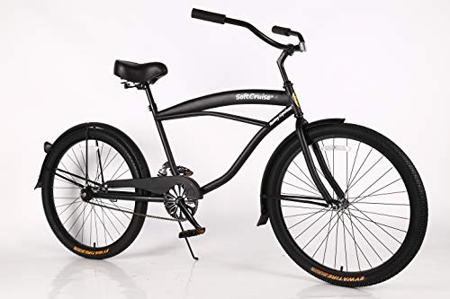 Movable Beach Cruiser Bike - Bicicleta para hombre, marco de acero de 26 pulgadas, bicicleta de una velocidad con frenos de posavasos y neumáticos anchos, sillín ancho y suave agarre, con suspensión