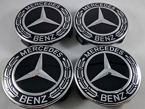 4 pieza Estrella con corona Laurel Negro para Mercedes Benz Cilindro de Ornamentales Tapa Corona Laurel Buje Tapa de rueda Wheel Cap Tapa Ornamentales