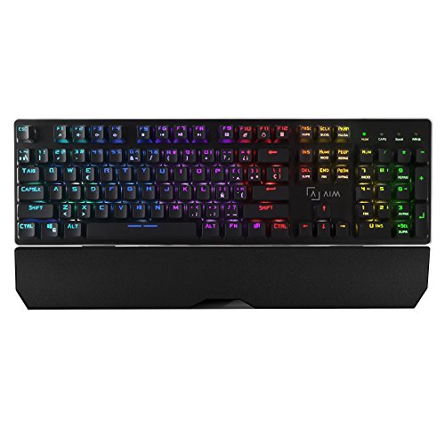 AIMKB, teclado mecánico gaming, RGB 19 efectos, reposamuñecas, switch azul