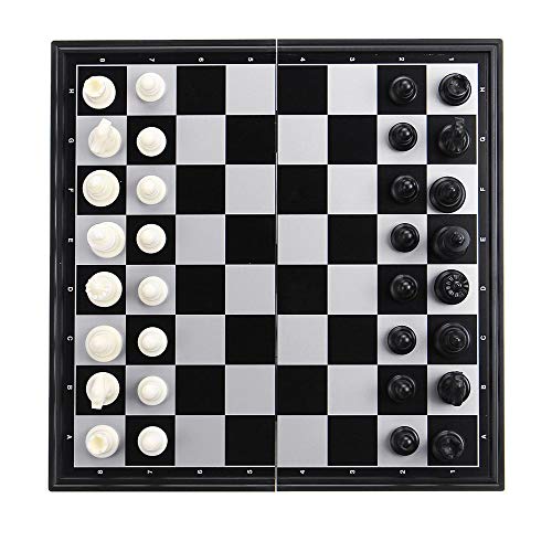 Ajedrez Plegable magnético Juego de ajedrez magnético de Viaje clásico Juego de ajedrez Checkers Backgammon Set de Vacaciones Juego de Tablero de ajedrez (Color : Black+White, Size : M)