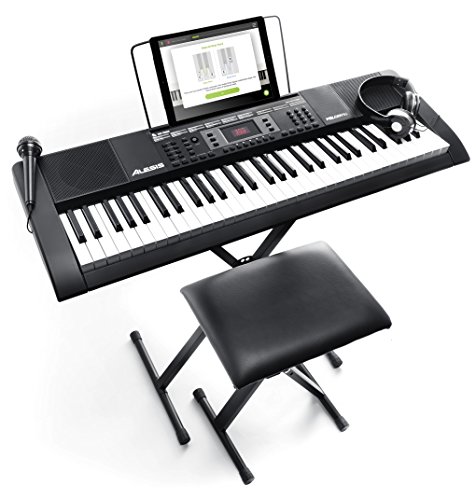 Alesis Melody 61 MKII - Teclado electrónico portátil con 61 teclas de estilo piano, altavoces integrados, auriculares, micrófono, soporte para piano, atril y taburete