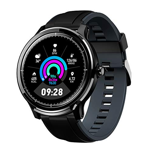 Bluetooth Smartwatch Hombre Mujer Reloj Inteligente Impermeable IP68 Pulsera Actividad Monitor de Sueño Calorías Podómetro Pulsómetro Notificación de Llamada y Mensaje para Android y iOS (Gris oscuro)