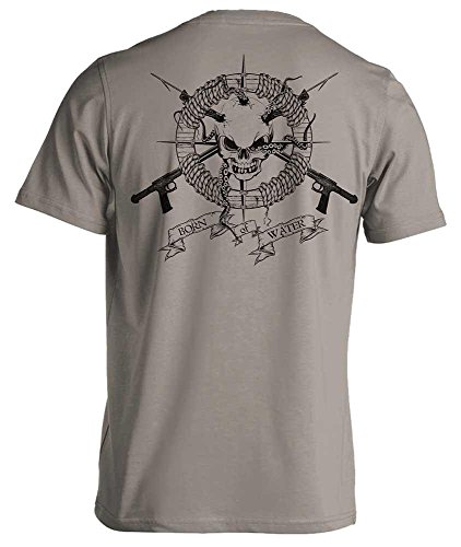 Born of Water Spearfishing/Scuba Diving T-Shirt: Skull & Spearguns: Freedive | Dive | Spearfish - Lt Gray - L