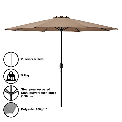 [casa.pro] Sombrilla Ø 300cm [Beige] con manivela Parasol para jardín, terraza, balcón Patio