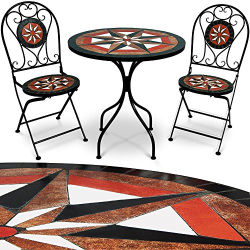 Deuba Conjunto de jardín "PAMPLONA" juego de 1 mesa y 2 sillas mosaicos para interior y exterior patio jardín terraza