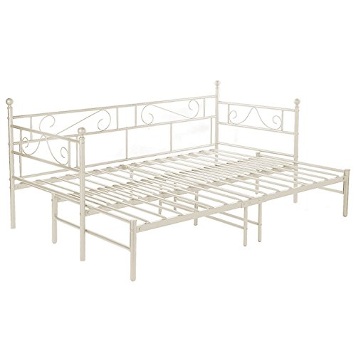 DORAFAIR Cama de día Doble Marco de Cama de Metal con Cama extraíble 190 x 177 x 95 cm Blanco