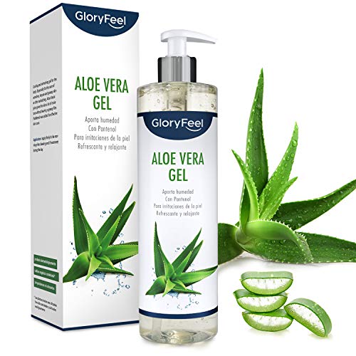 GloryFeel® Aloe Vera Gel 500ml - Cultivo controlado 100% ecológico - Hidratante natural - Loción calmante y refrescante para despues del sol - Probado dermatologicamente - Para todo tipo de piel