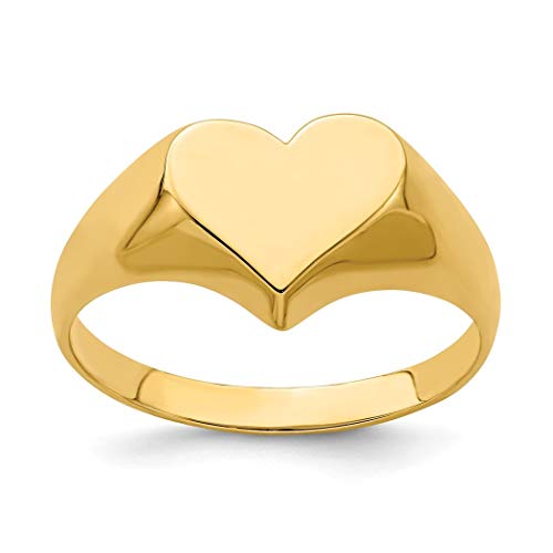 JewelryWeb - Anillo de Oro Macizo de 14 Quilates con Sello de corazón de 10 febreros, Talla N 1/2