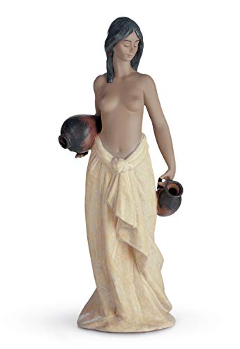 LLADRÓ Figura Aguadora con Dos Cántaros. Figura Mujer Desnuda de Porcelana.