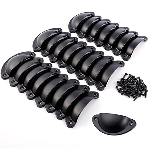 Lote de 24 piezas Pomos Tiradores Manillar en Forma de Concha para Puerta Armario Cajón Muebles Gabinete (negro)