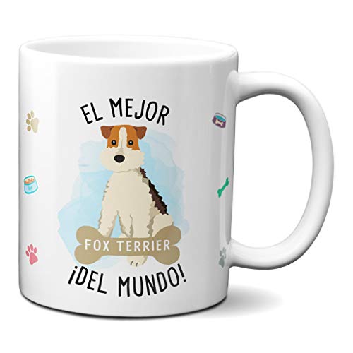 Planetacase Taza el Mejor Fox Terrier del Mundo Regalo Original Taza Perro Ceramica 330 mL