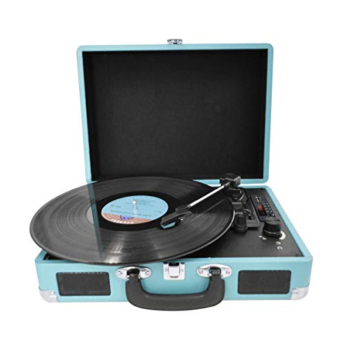 PRIXTON VC400 - Tocadiscos de Vinilo Vintage, Reproductor de vinilo y Reproductor de Musica mediante Bluetooth y USB, 2 Altavoces Incorporados, Diseño de Maleta, Color Azul