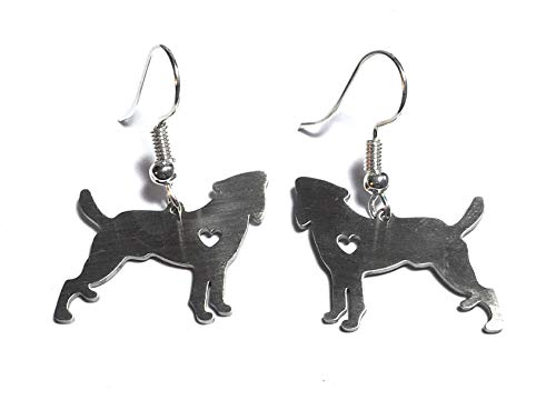 Regalos FizzyButton Jack Russell cachorros de perro pendientes - pendientes de gota de encanto de acero inoxidable chapado en plata con hilos de oído, en caja de regalo