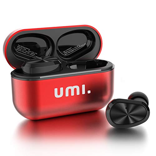 Umi. Essentials - Auriculares de botón inalámbricos (TWS) W5s con Bluetooth 5.0 y certificación IPX7 compatibles con iPhone Samsung Huawei y Estuche metálico con Base de Carga (Rojo)