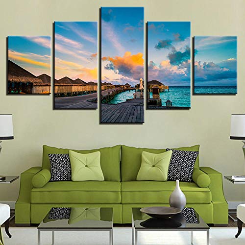 Wodes Hd Print Home Decor 5 Unidades Arte De Pared Chalet Vista Modular Restaurante Foto Lienzo Pintura Arte Paisaje Cartel Marco de madera 30 * 40 * 2 30 * 60 * 2 30 * 130Cm