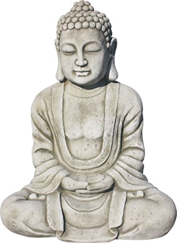 AnaParra Estatua Buda Tissa delÉxito Figura Decorativa para Jardín o Exterior Hecho de Piedra Artificial | Figura Buda 57cm, Color Natural Musgo