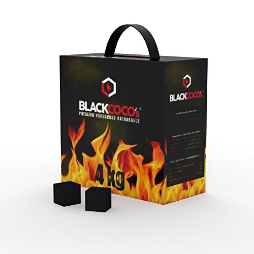 BLACKCOCO's - 4KG Carbón Natural de Coco Premium Cachimba y BBQ - Briquetas de Carbón de Coco de Alta Calidad Shisha y Barbacoas – Cubos de Carbón Barbacoa y Narguile con largo tiempo de combustión