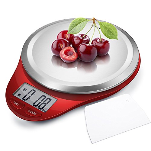 CAMRY Balanza Cocina Básculas de cocina Báscula digital de Cocina Balanza Electrónica para Alimentos,5kg / 11lbs, Peso de Cocina de Acero Inoxidable, Pantalla LCD (Rojo)