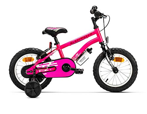 Conor Bicicleta Ray Rosa. Bicicleta Infantil de Cuatro Ruedas. Bici para niños y/o niñas de 3 a 5 años. Bike con Ruedas de Entrenamiento, ruedines. Cuadro de Acero 14 Pulgadas.