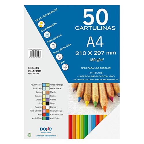 Dohe 30106 - Pack de 50 cartulinas, A4, color blanco