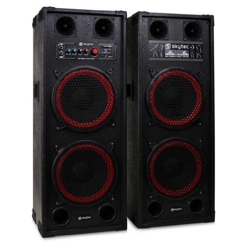 Fenton SPB-210 Sonido profesional Pareja de Altavoces autoamplificados DJ 25cm (10") 1200W aux USB, Bluetooth, SD CD, MP3 Asas y ruedas de transporte