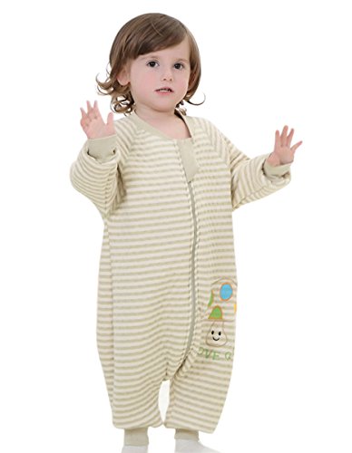 Happy Cherry Saco Dormir Infantil con Piernas Sleepwear Mono Algodón para Bebé Niño 2-4 Años Primavera Otoño Rayas - XL - Verde