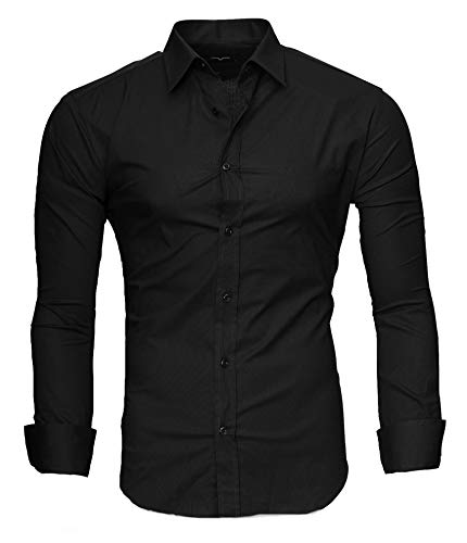 Kayhan Uni Hombre Camisa Slim fit, Black (L)