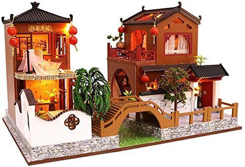 Los juguetes de construcción DIY Casa de muñecas, casa de estilo tradicional chino modelo de construcción de juguete hecho a mano, se puede utilizar como el cumpleaños de Navidad las herramientas de c
