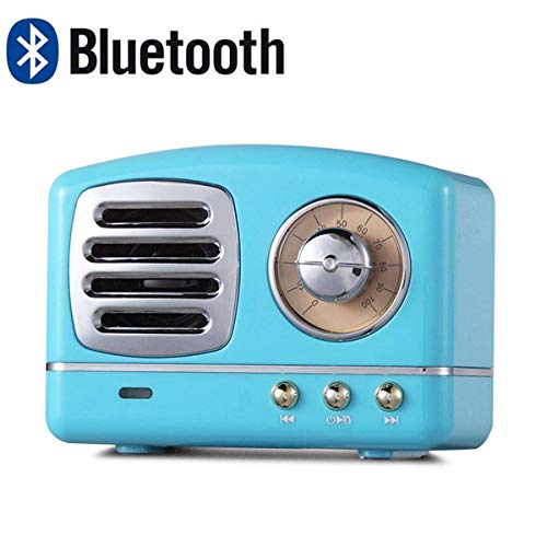 Lychee Vintage Altavoz Bluetooth Inalámbrico Retro Subwoofer Estéreo Subwoofer Portátil Mini Caja de Sonido Soporte TF AUX Reproducción de Música Manos Libres con Micrófono (Azul)