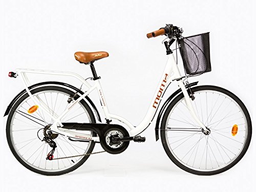 Moma Bikes City Classic 26"- Bicicleta Paseo, Aluminio , Cambio Shimano TZ-50 18 vel., Blanco