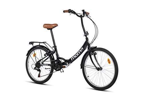 Moma Bikes Top Class 24 - Bicicleta Plegable Urbana, Cambio Shimano TZ-50 6 vel, Ruedas de 24″ con llantas de aluminio, color Negro