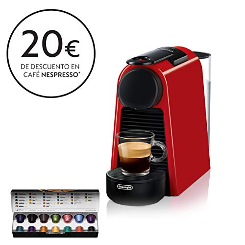Nespresso De'Longhi Essenza Mini EN85.R - Cafetera monodosis de cápsulas Nespresso, compacta, 19 bares, apagado automático, color rojo