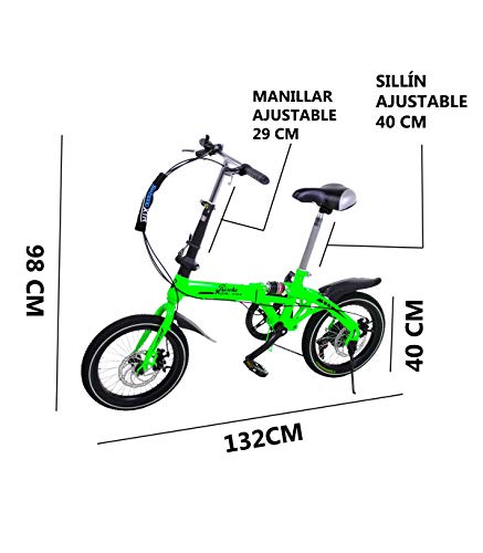 Riscko - Bicicleta Plegable Urbana | Cambios Shimano | Super Bike Unisex | Modelo bep-32 | Adulto de 16'' Color Amarillo Fluor
