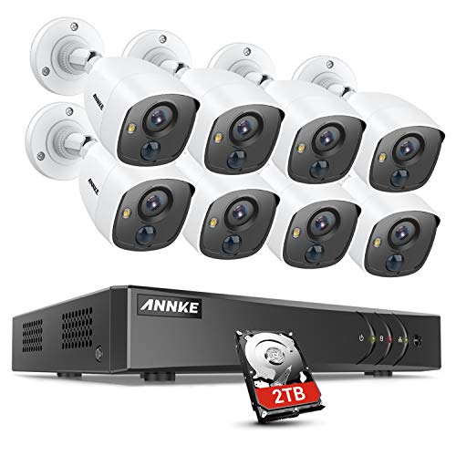 ANNKE Kit Sistema de Seguridad 8CH DVR 3MP 5-en-1 H.265+ con 8 Cámaras videovigilancia 1080P CCTV PIR Detección Alerta de Correo electrónico con instantáneas-2TB Disco Duro de vigilancia