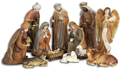 Aubaho Set de 11 Piezas Figura de Pesebre Navidad belén Estilo Antiguo Pintado a Mano