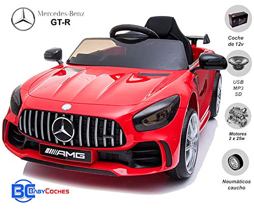 BC BABY COCHES Coche eléctrico para niños Mercedes GT-R con Ruedas Caucho y Mando Control Remoto - Batería 12v (Rojo)