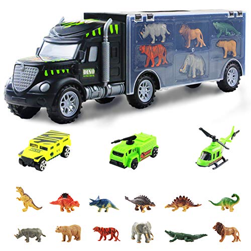 Camión Remolque Transportador de Dinosaurios Juguetes-12 Mini Animales Dinosaurios Juguetes y Coche Juguetes Niños 3 4 5 años