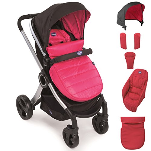 Chicco Urban Color Pack - Set de accesorios: capota + cubrepiernas + calientamanos + kit confort, color rosa