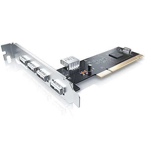 CSL - Tarjeta de Controlador Interfaz PCI USB 2.0-4 y 1 Puertos - 5 Puertos - 1 Interno 4 externos - Juego de Chips NEC - Plug y Play - Windows 10