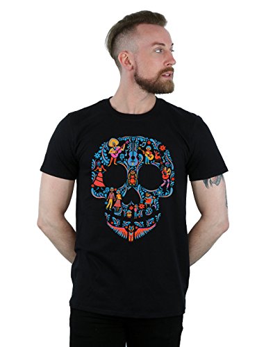 Disney Hombre Coco Skull Pattern Camiseta Large Negro