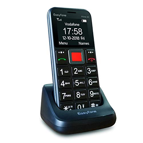 Easyfone Prime-A5 Teléfono Móvil para Mayores con botón SOS y Base cargadora, Negro (A5)