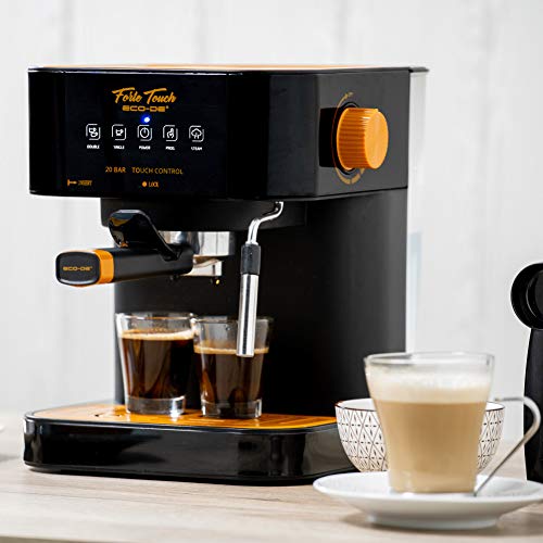 ECODE Cafetera Espresso Forte Touch, 20 Bar, Panel Táctil, Estructura INOX, Boquilla De Espuma Capuccinatore, 1.6 litros, Express, 1050 Watts ECO-420