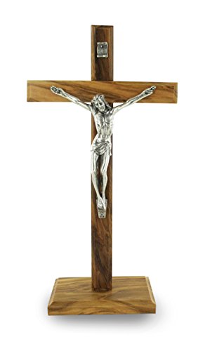 Ferrari & Arrighetti Crucifijo de Mesa con Base en Madera de Olivo con Cristo en Metal Oxidado - 22 cm