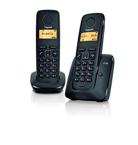 Gigaset A120 Duo Teléfono Inalámbrico, Agenda de 50 Contactos, Pantalla Iluminada, Negro, Pack de 2 Unidades