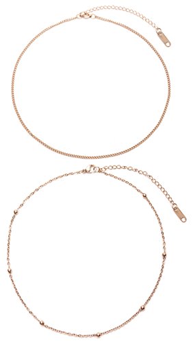 Happiness Boutique Damas Conjunto de Choker Delicado en Oro Rosa | 2 Collares Minimalistas de Acero Inoxidable