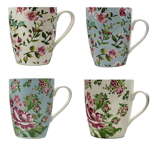 Juego de 4 tazas de porcelana fina, muchos diseños, bien embaladas, alta calidad - Floral