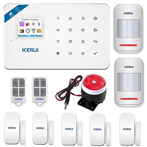 KERUI W18 GSM WIFI Sistema de Alarma Seguridad para Hogar por CALL/SMS/APP, Kits Alarma Antirrobo Inalámbrico DIY con Detector/Sensor de Movimiento de Alarma Puerta sin cuotas para Casa/Tienda/Oficina