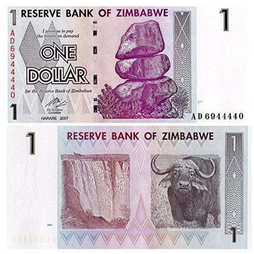 La cifra de billetes para coleccionistas - 1 billete de dólar fuera de circulación emitida por el Banco de Zimbabwe / 2007 / UNC